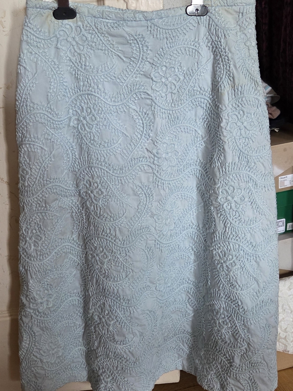 Oscar de la Renta Pale Blue Embroidered A-Line Skirt